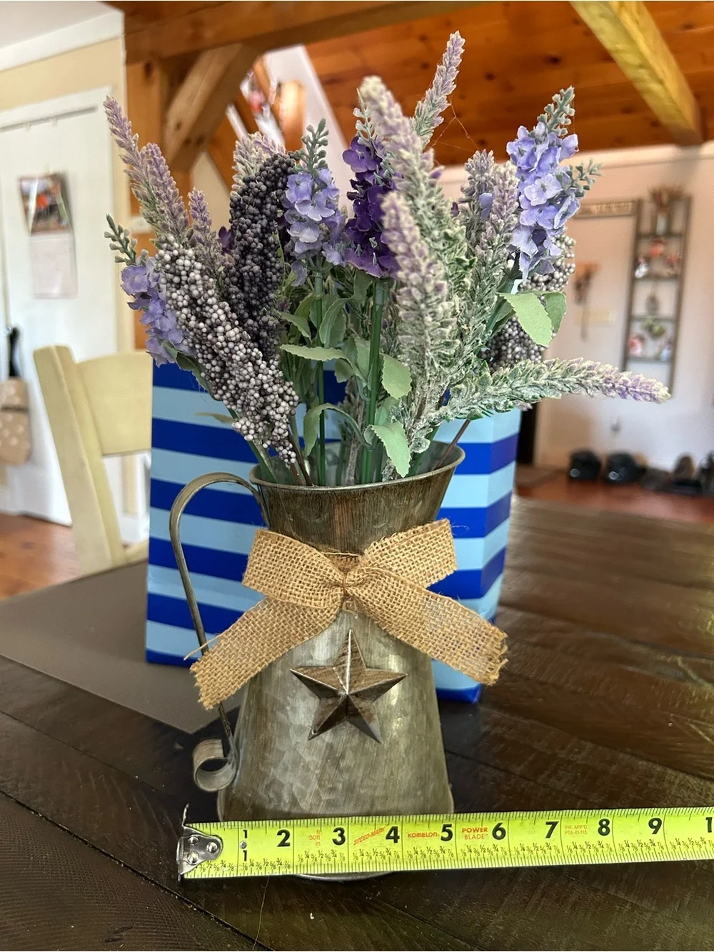 Rustic Metal Pitcher Vase with Lavender Bouquet - Purple